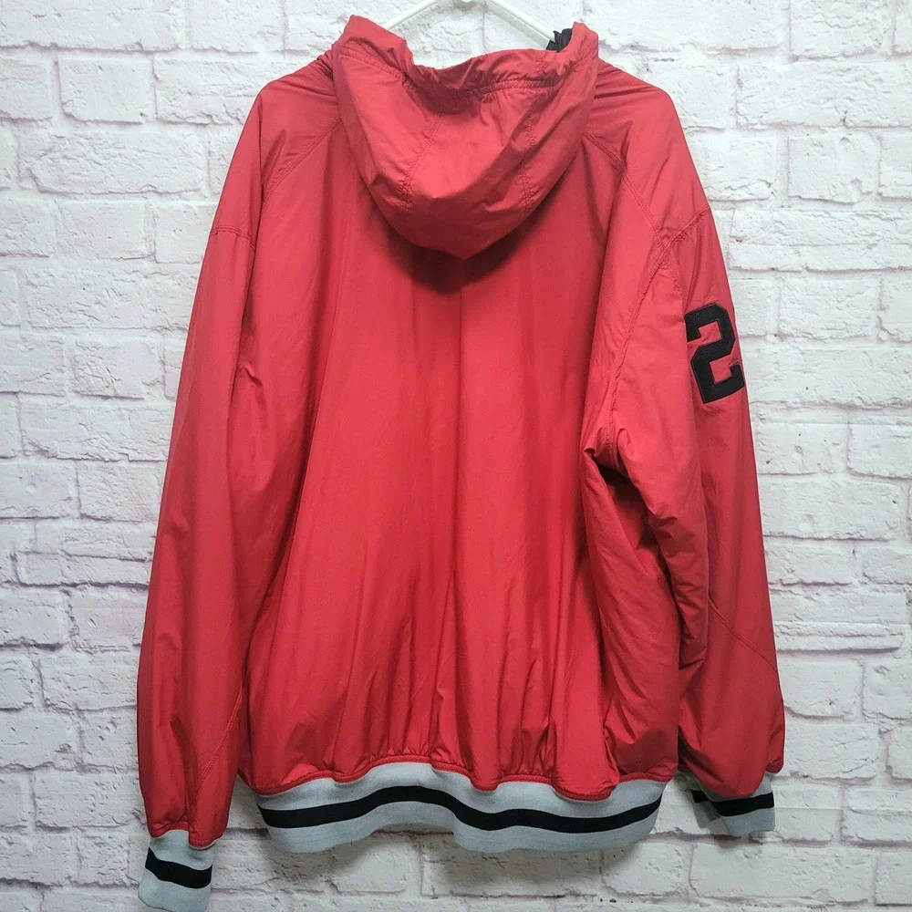 Y2K Michael Jordan Red Warmup Hooded Jacket Adult XL Quilted Lining‎ #23 Snaps